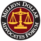 mmdaf-blk - Frank DiGiacomo, Esquire Logo for the Million Dollar Advocates Forum featuring a gold scales of justice on a red circle with black edge and white border text.